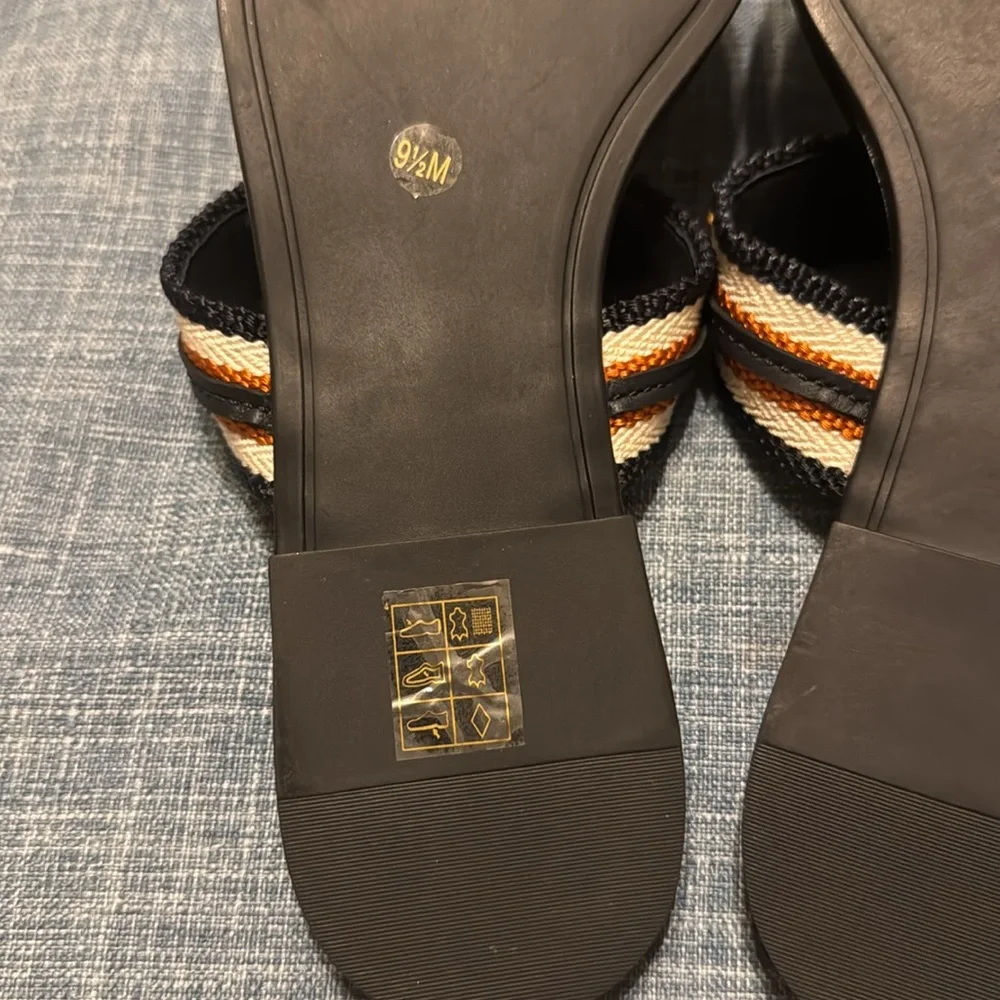 Tory Burch Mini Benton Chain Band Sandal Navy/Tan, US 9.5